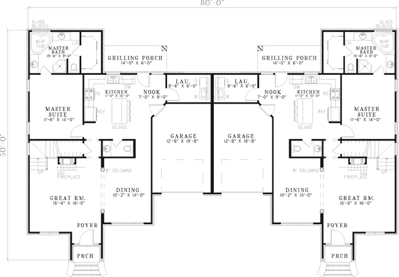 Traditional House Plan First Floor - Harborough Neoclassical Duplex 055D-0360 - Search House Plans and More