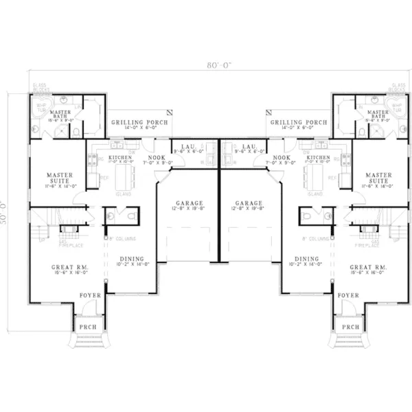 Multi-Family House Plan First Floor - Harborough Neoclassical Duplex 055D-0360 - Search House Plans and More