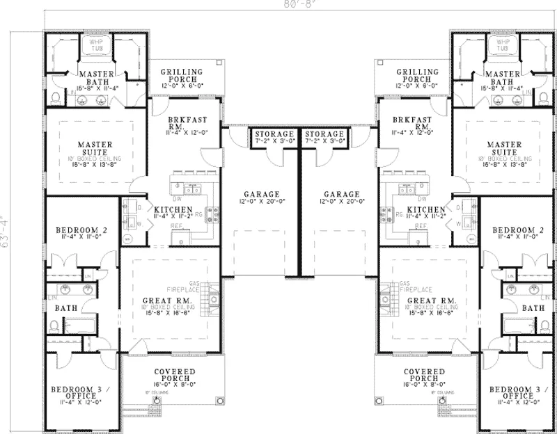 Traditional House Plan First Floor - Herault Traditional Duplex Home 055D-0361 - Search House Plans and More