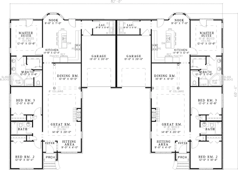 Multi-Family House Plan First Floor - Grassy Hollow Classic Duplex 055D-0362 - Search House Plans and More
