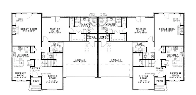 Traditional House Plan First Floor - Elisha Ranch Duplex Design Plan055D-0363 - Search House Plans and More