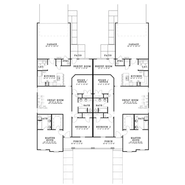 Multi-Family House Plan First Floor - Gail Delightful Duplex Design Plan055D-0367 - Search House Plans and More