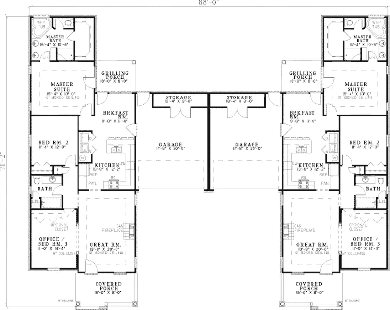Traditional House Plan First Floor - Forder Hill Country Duplex 055D-0370 - Search House Plans and More