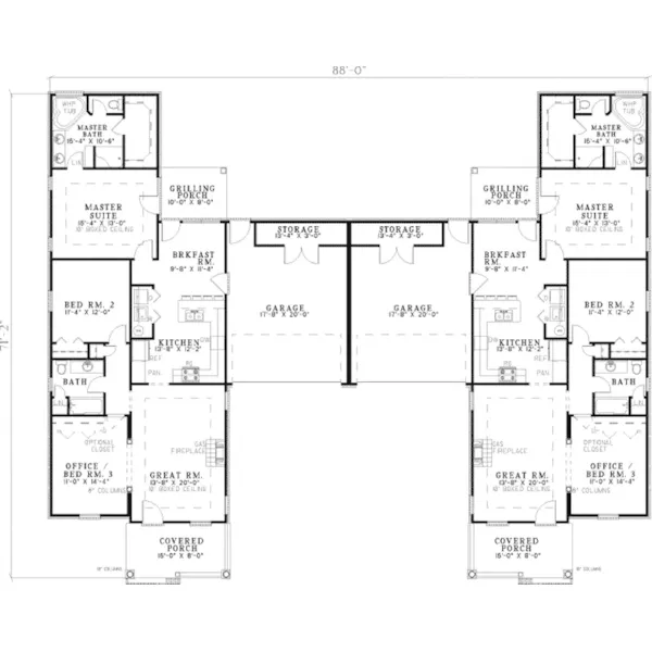 Traditional House Plan First Floor - Forder Hill Country Duplex 055D-0370 - Search House Plans and More