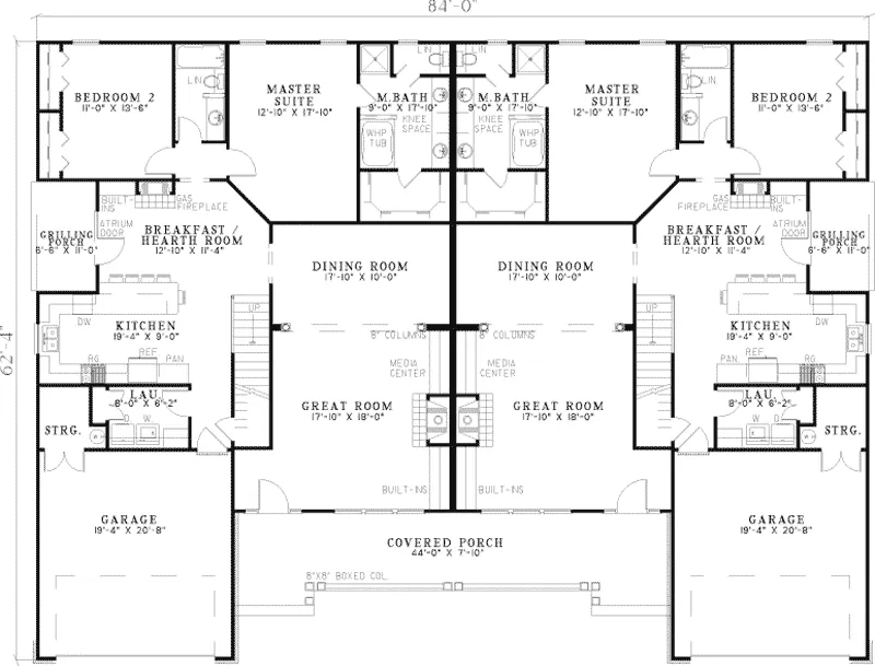 Multi-Family House Plan First Floor - Hydeburn Traditional Duplex 055D-0373 - Search House Plans and More