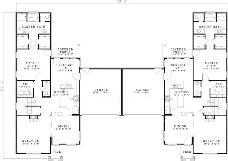 Multi-Family House Plan First Floor - Gallatin Place Duplex Home 055D-0374 - Search House Plans and More