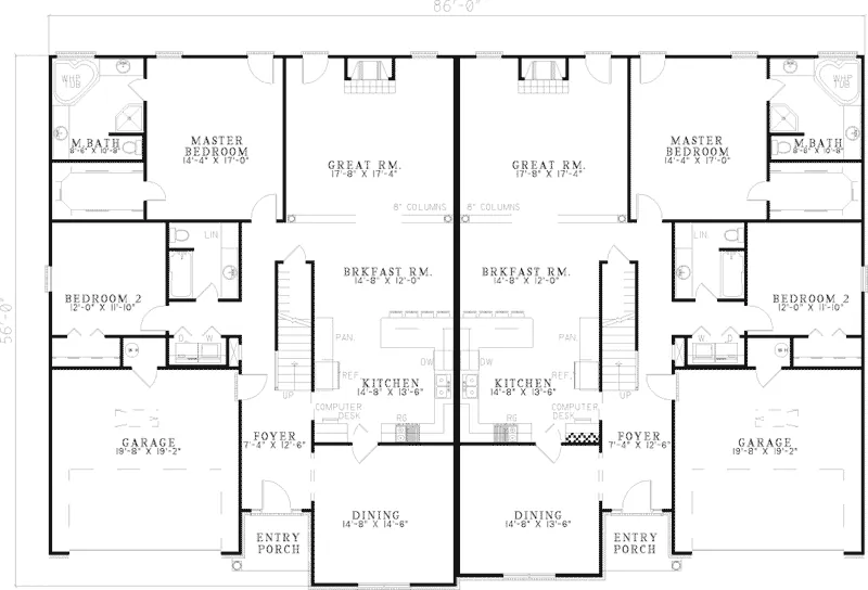 Traditional House Plan First Floor - Sugar Hill Multi-Family Home 055D-0375 - Shop House Plans and More