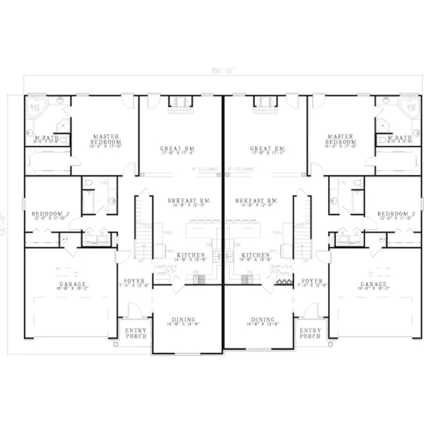 Multi-Family House Plan First Floor - Sugar Hill Multi-Family Home 055D-0375 - Shop House Plans and More