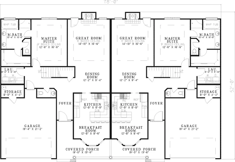 Multi-Family House Plan First Floor - Gallagher Crest Ranch Duplex 055D-0376 - Search House Plans and More