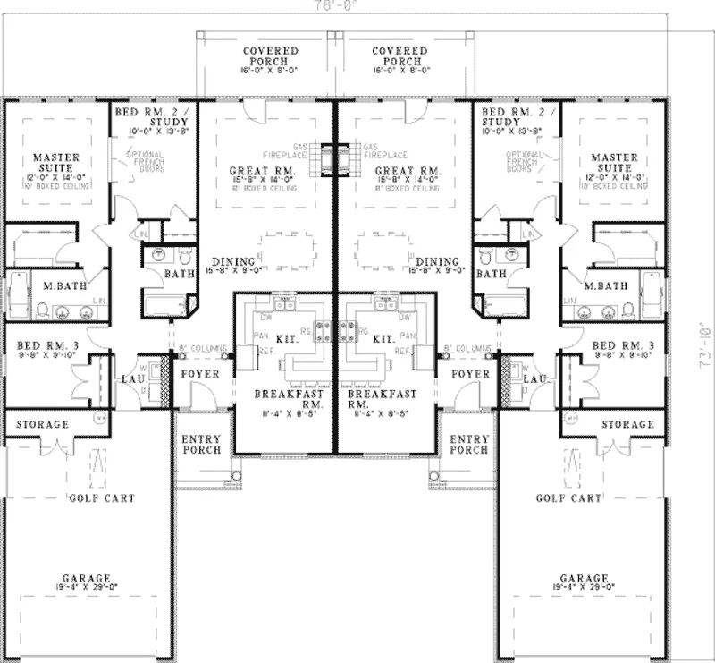Cape Cod & New England House Plan First Floor - Gabriel Place Stone Duplex 055D-0377 - Search House Plans and More