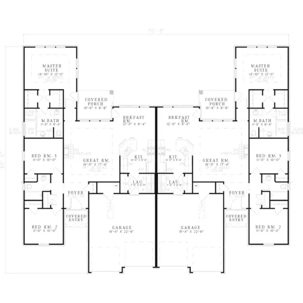 Ranch House Plan First Floor - Milldale Duplex Design 055D-0379 - Shop House Plans and More