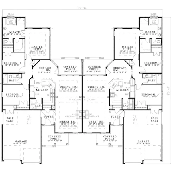 Multi-Family House Plan First Floor - Halliburton Ranch Duplex 055D-0380 - Search House Plans and More