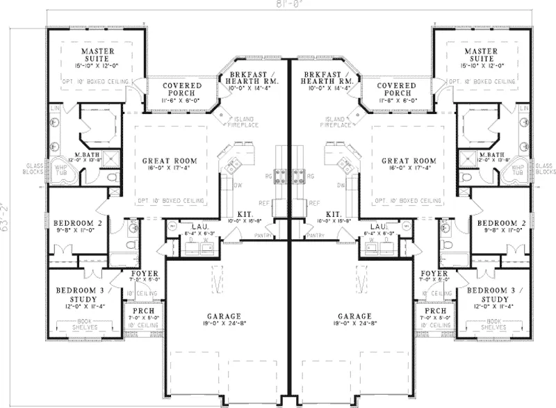 Multi-Family House Plan First Floor - Hellman Rustic Ranch Duplex 055D-0384 - Search House Plans and More