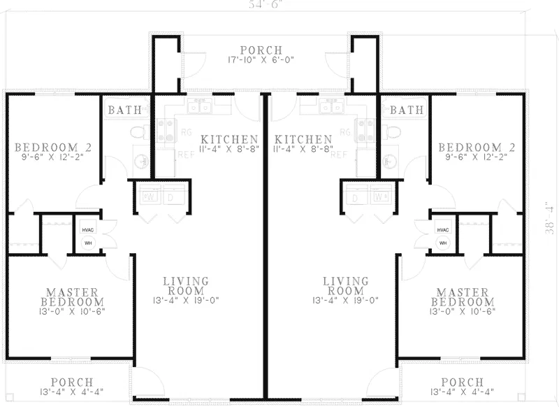 Ranch House Plan First Floor - Windhaven Ranch Duplex 055D-0385 - Shop House Plans and More