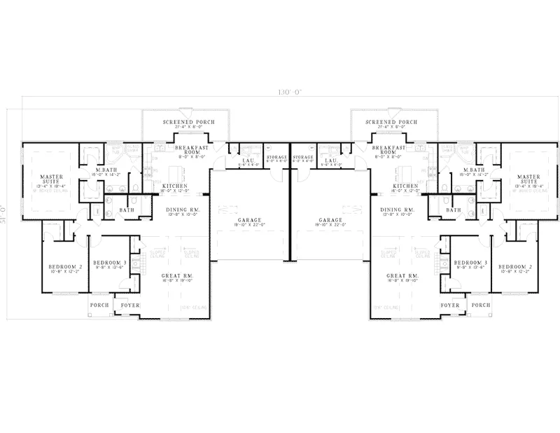 Traditional House Plan First Floor - Caporetto Ranch Duplex 055D-0389 - Search House Plans and More