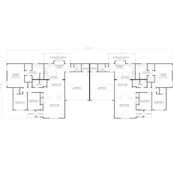 Traditional House Plan First Floor - Caporetto Ranch Duplex 055D-0389 - Search House Plans and More