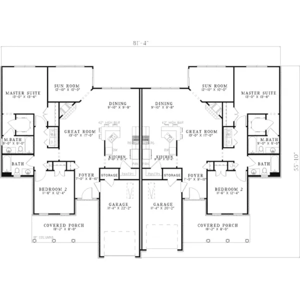 Multi-Family House Plan First Floor - Micaela Duplex Design Plan055D-0391 - Shop House Plans and More