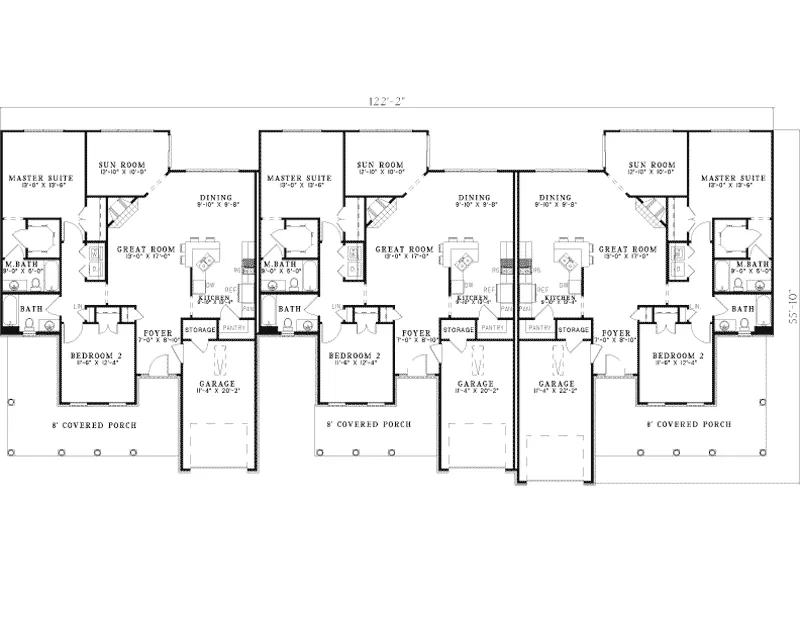 Ranch House Plan First Floor - Calumet Meadows Triplex 055D-0393 - Search House Plans and More