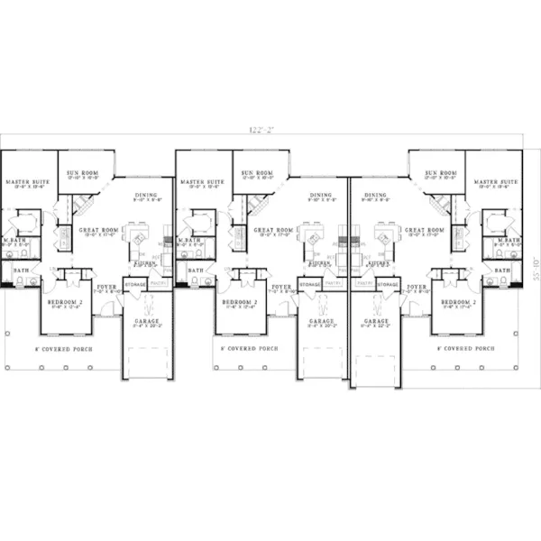 Multi-Family House Plan First Floor - Calumet Meadows Triplex 055D-0393 - Search House Plans and More