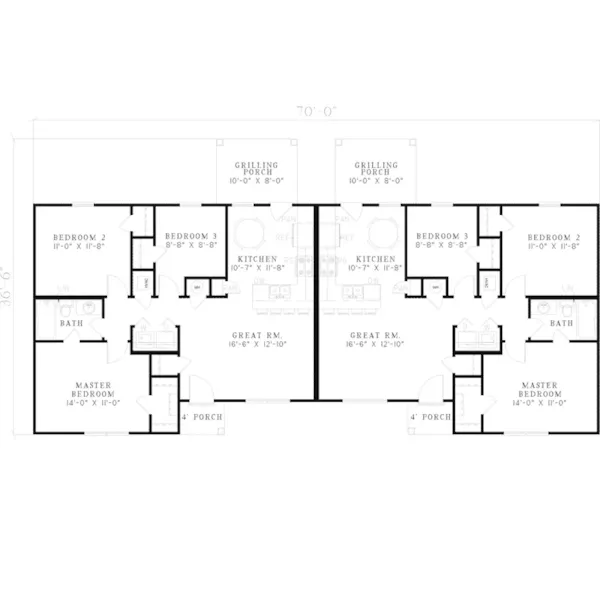 Ranch House Plan First Floor - Winfield Ranch Style Duplex 055D-0395 - Shop House Plans and More