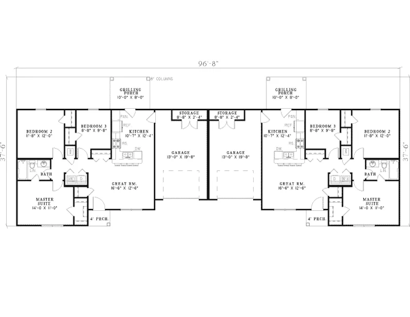 Multi-Family House Plan First Floor - Wildbrook Acres Ranch Duplex 055D-0396 - Shop House Plans and More