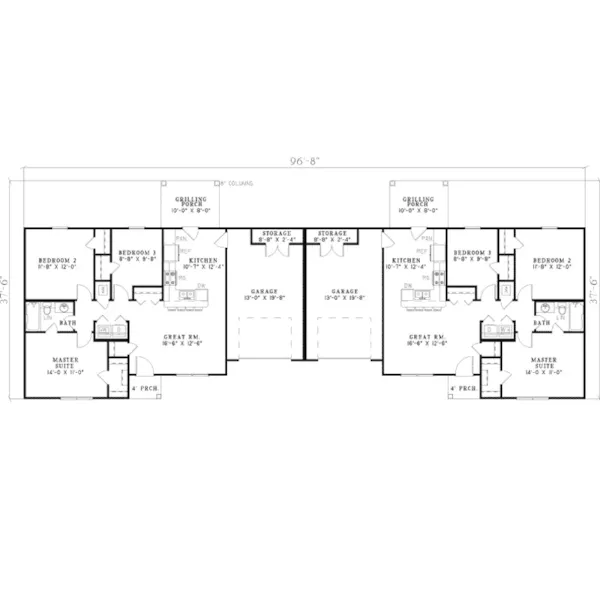 Ranch House Plan First Floor - Wildbrook Acres Ranch Duplex 055D-0396 - Shop House Plans and More