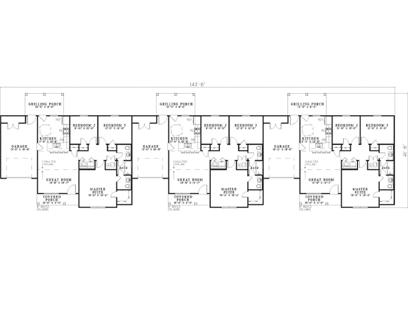 Traditional House Plan First Floor - Arnette Ranch Triplex 055D-0397 - Search House Plans and More