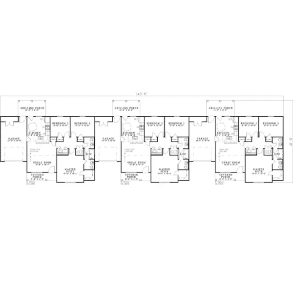 Traditional House Plan First Floor - Arnette Ranch Triplex 055D-0397 - Search House Plans and More