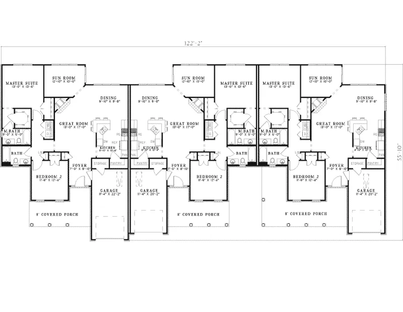 Cape Cod & New England House Plan First Floor - Cambrian Country Triplex 055D-0398 - Search House Plans and More