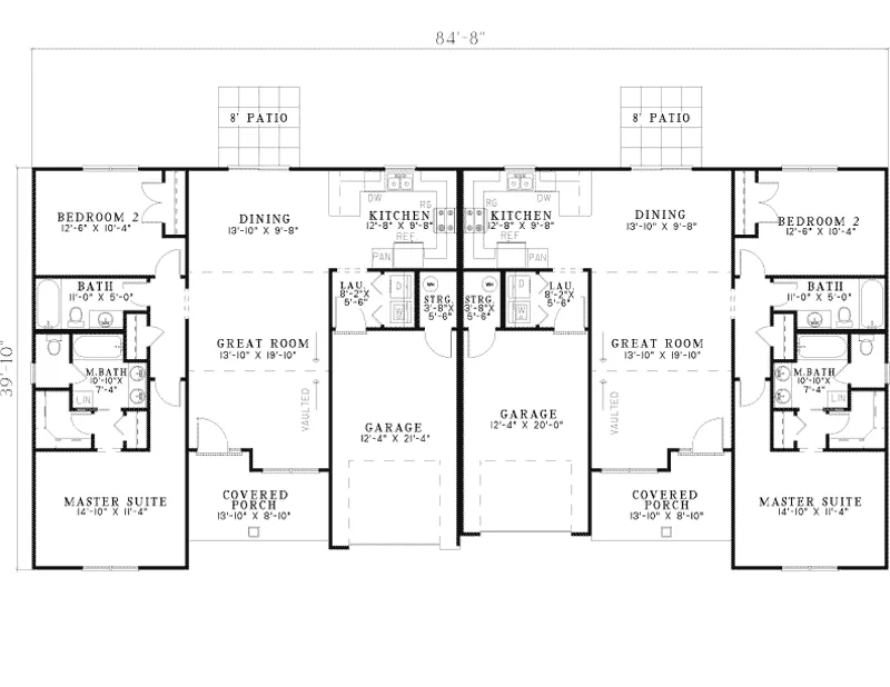 Multi-Family House Plan First Floor - Gambleton Place Stylish Duplex 055D-0400 - Search House Plans and More