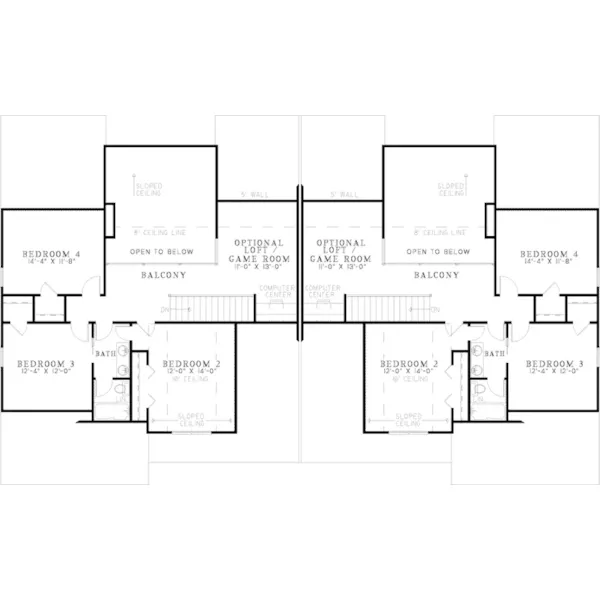 Traditional House Plan Second Floor - Montevallo Shingle Duplex 055D-0402 - Shop House Plans and More