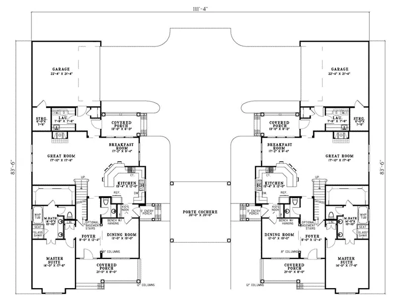 Farmhouse Plan First Floor - Rocky Creek Country Duplex 055D-0403 - Shop House Plans and More