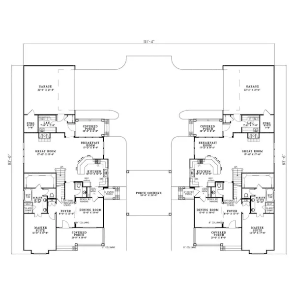 Tudor House Plan First Floor - Rocky Creek Country Duplex 055D-0403 - Shop House Plans and More