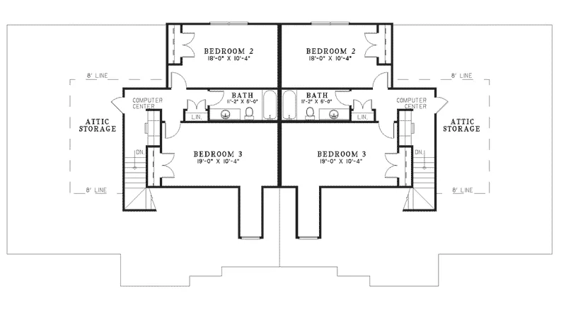 Traditional House Plan Second Floor - Sassafras Place Brick Duplex 055D-0407 - Shop House Plans and More