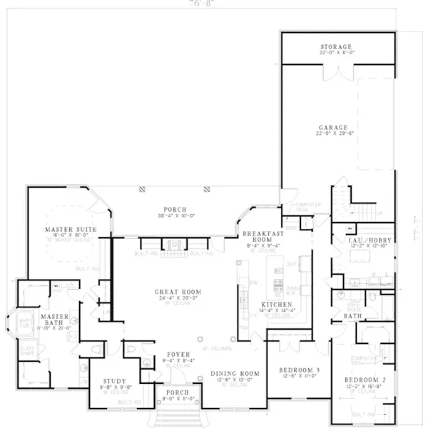 Traditional House Plan First Floor - Prestonpark Ranch Home 055D-0413 - Shop House Plans and More