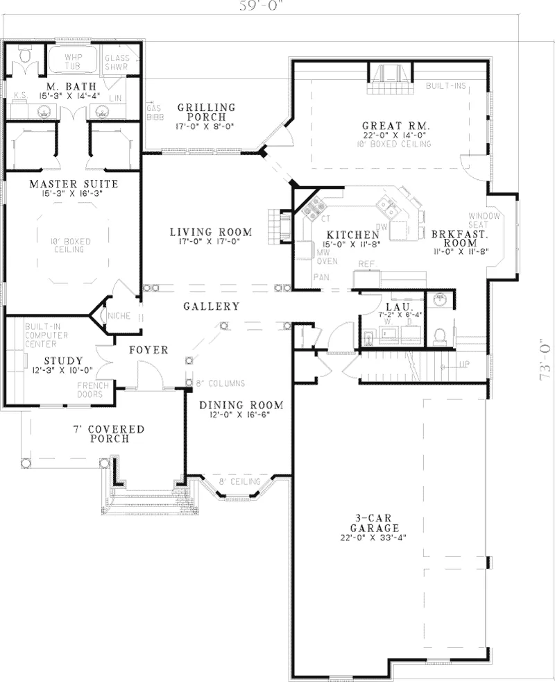 Traditional House Plan First Floor - Eartha Traditional Home 055D-0431 - Search House Plans and More