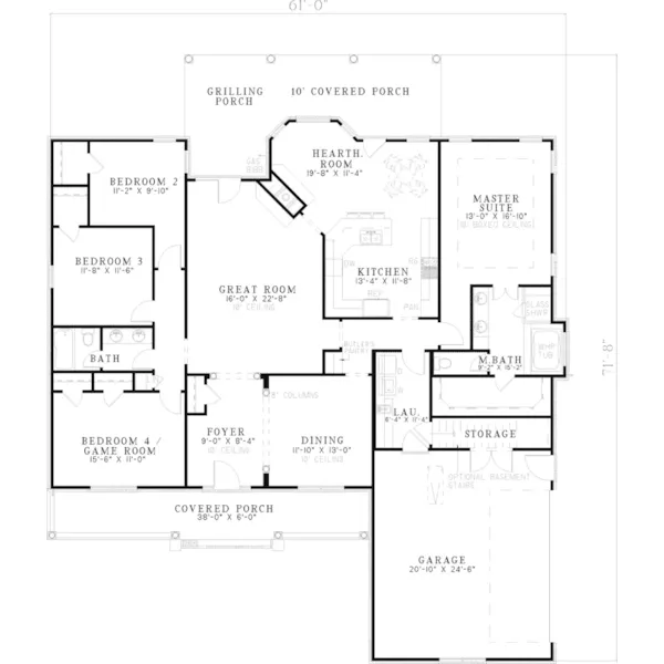 Neoclassical House Plan First Floor - Pointers Creek Country Home 055D-0441 - Shop House Plans and More