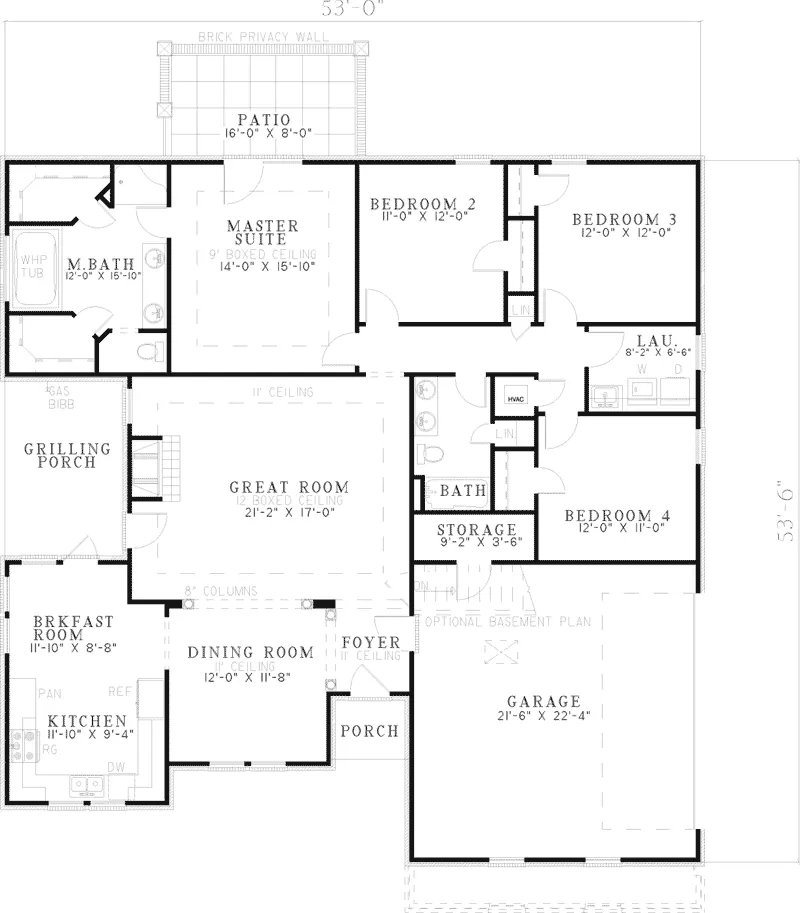 Ranch House Plan First Floor - Hopper Traditional Ranch Home 055D-0443 - Search House Plans and More