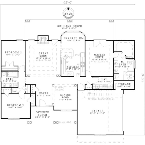 Ranch House Plan First Floor - Highgrove Ranch Home 055D-0445 - Search House Plans and More