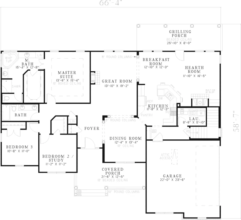 Country House Plan First Floor - Elmwood Hill Country Ranch Home 055D-0447 - Search House Plans and More