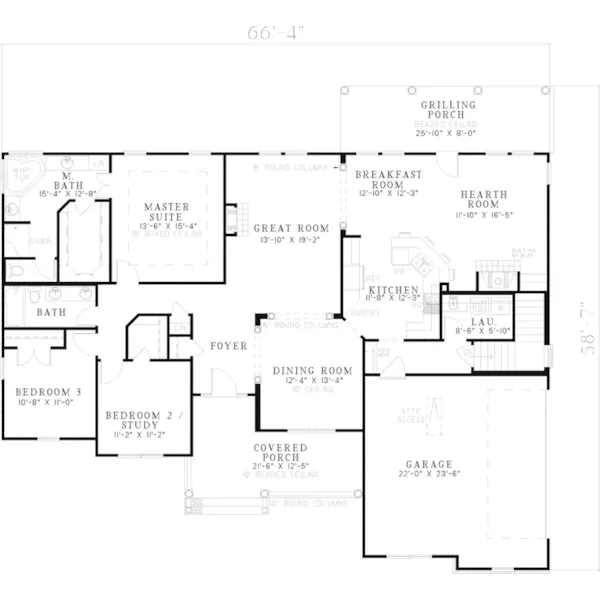 Neoclassical House Plan First Floor - Elmwood Hill Country Ranch Home 055D-0447 - Search House Plans and More