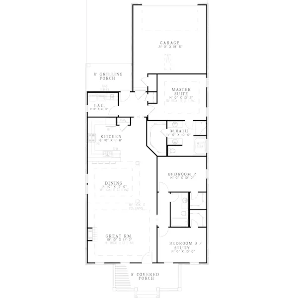 Country House Plan First Floor - Oakcrest Manor Narrow Lot Home 055D-0456 - Shop House Plans and More