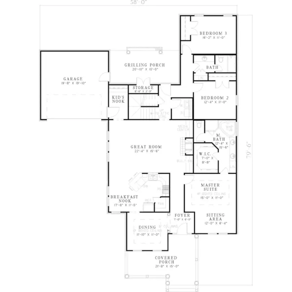 Ranch House Plan First Floor - Panattoni Country Ranch Home 055D-0463 - Shop House Plans and More