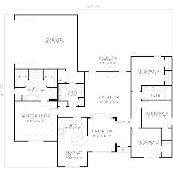 Traditional House Plan First Floor - Kenilworth Trail Ranch Home 055D-0473 - Search House Plans and More