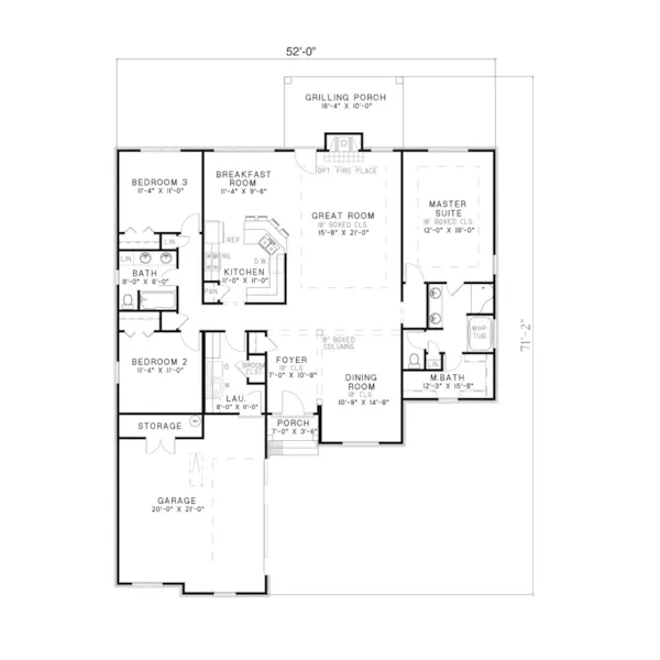 Ranch House Plan First Floor - Walkernie Country French Home 055D-0474 - Shop House Plans and More