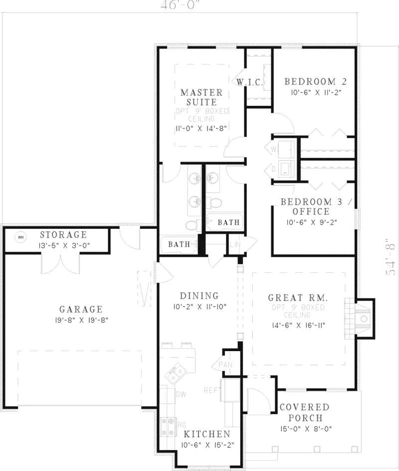 Traditional House Plan First Floor - Dougherty Oaks Ranch Home 055D-0481 - Search House Plans and More