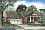 Four Tall Columns Flank The Porch Of This Brick Ranch Home