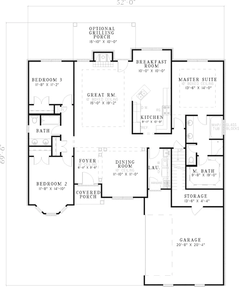 Ranch House Plan First Floor - Debaliviere Traditional Home 055D-0488 - Search House Plans and More