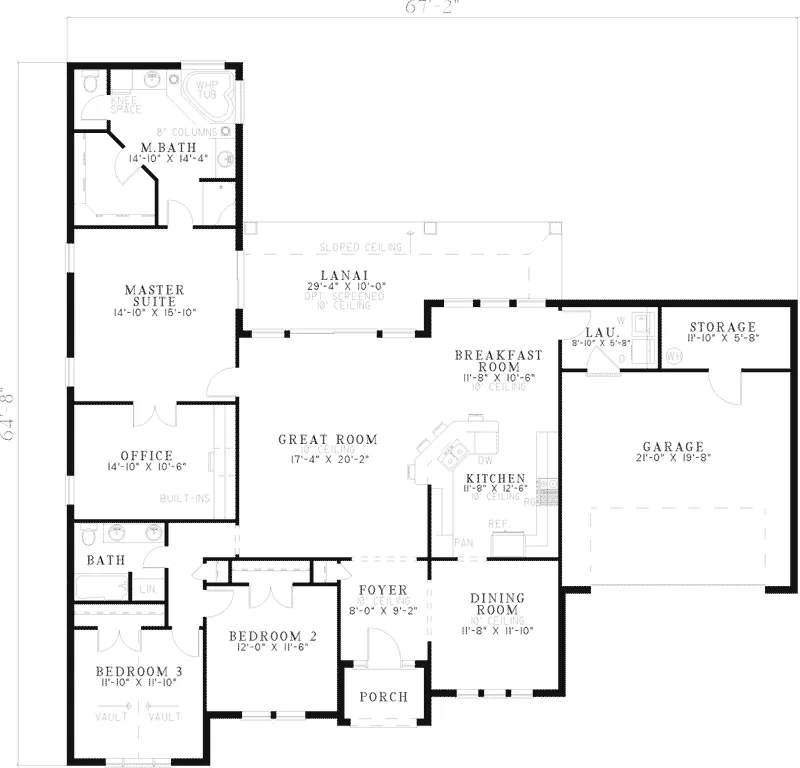 Ranch House Plan First Floor - Pilar Florida Ranch Home 055D-0491 - Shop House Plans and More