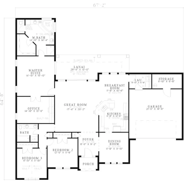 Sunbelt House Plan First Floor - Pilar Florida Ranch Home 055D-0491 - Shop House Plans and More